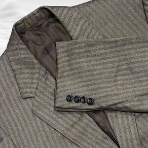 Oxxford Clothes Wool Brown Tan‎ Herringbone Blazer Sport Coat 44L Handmade